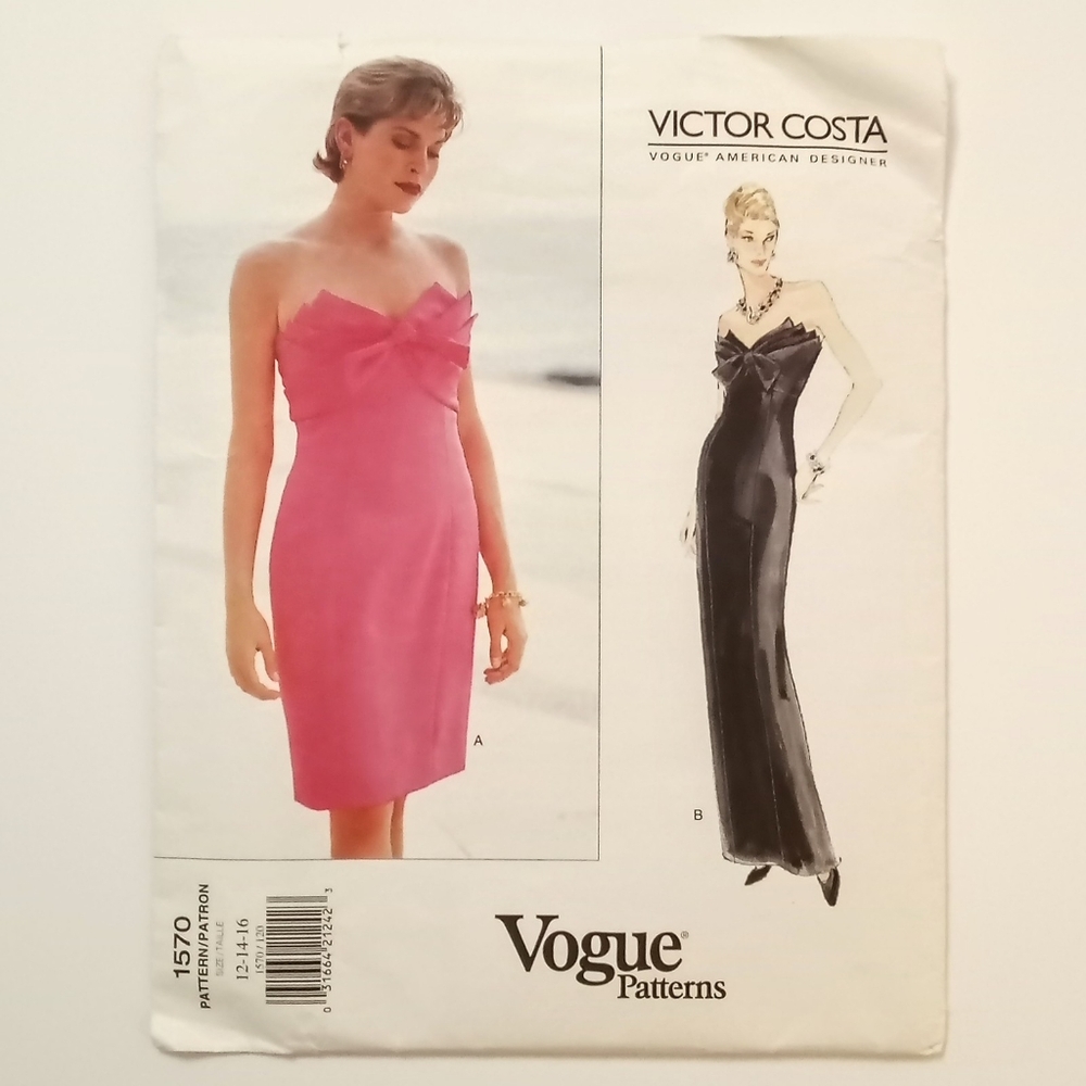 Vogue 1570 Pattern Strapless Dress & Gown By Victor Costa